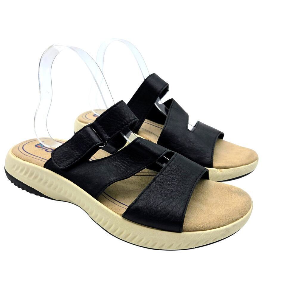 Bionica Avoca Slip On Strappy Sandals Size 10 Black Open Toe Comfort Slip Resist
